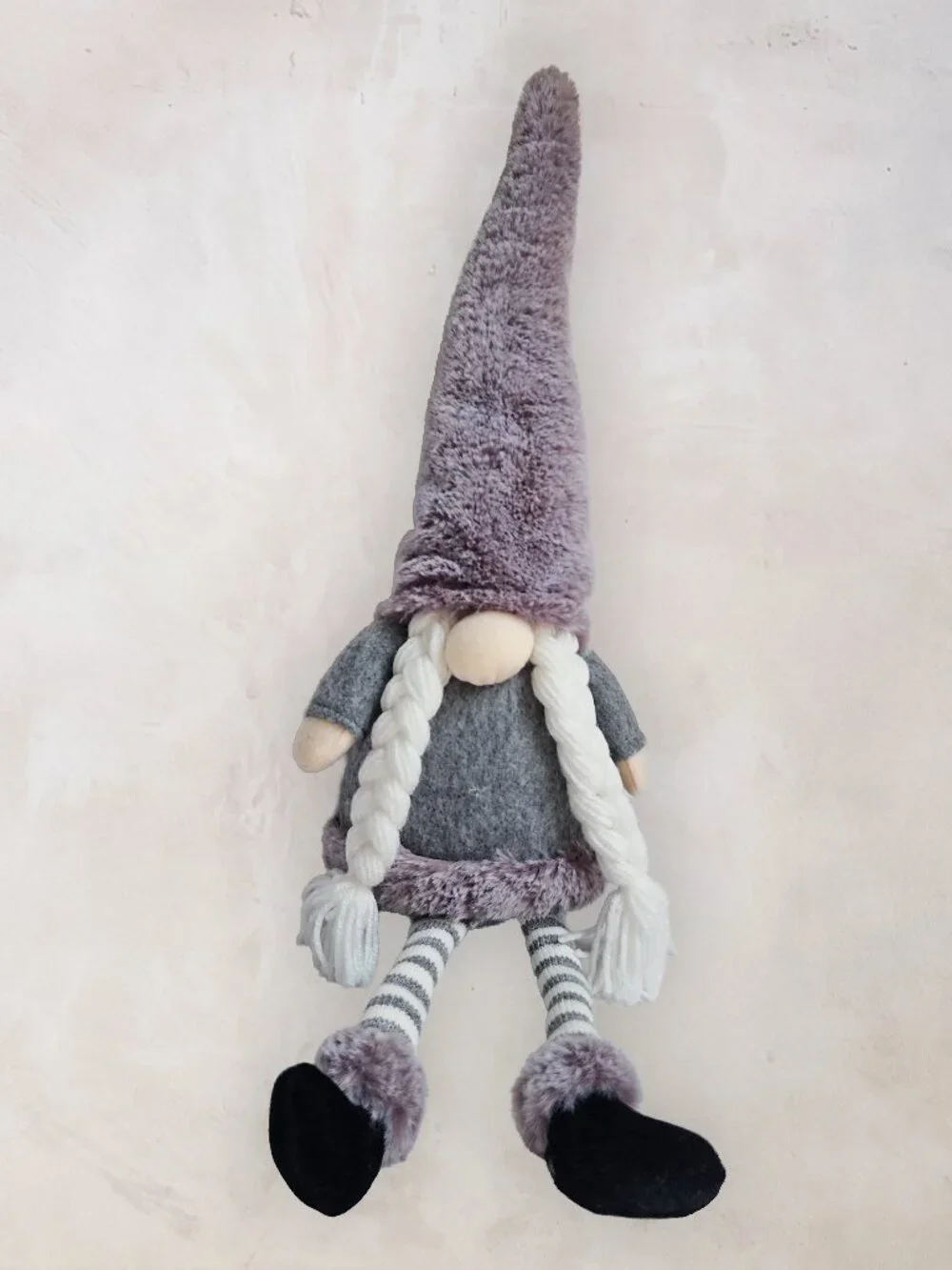 Plush Scandinavian Gnome Braids Gray Purple Winter Christmas Decor 26